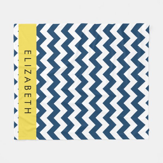 Blue Zigzag, Navy Blue Zickzack, Ihr Name Fleecedecke (Vorderseite (Horizontal))