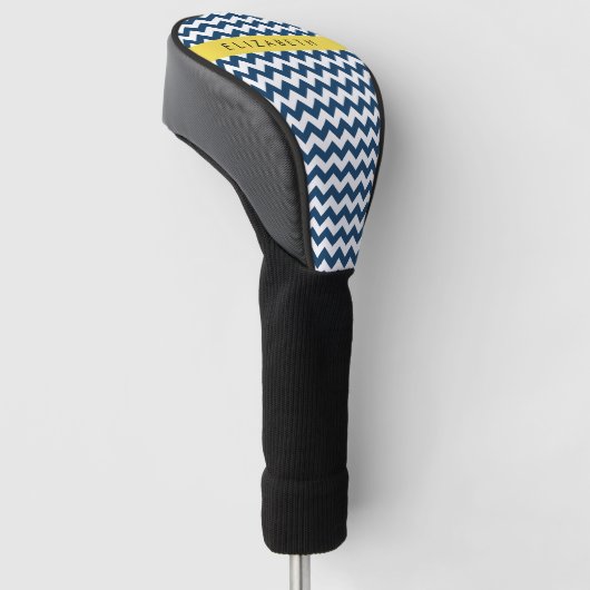 Blue Zigzag, Navy Blue Zickzack, Ihr Name Golf Headcover (angewinkelt)