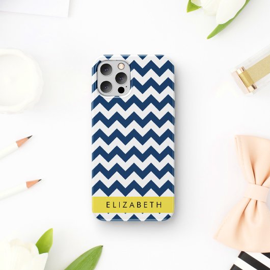 Blue Zigzag, Navy Blue Zickzack, Ihr Name iPhone 16 Hülle