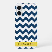 Blue Zigzag, Navy Blue Zickzack, Ihr Name iPhone 16 Hülle (Rückseite)