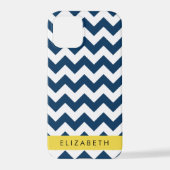 Blue Zigzag, Navy Blue Zickzack, Ihr Name iPhone Hülle (Rückseite)