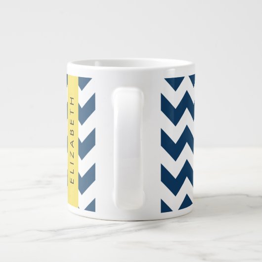 Blue Zigzag, Navy Blue Zickzack, Ihr Name Jumbo-Tasse (Rückseite)