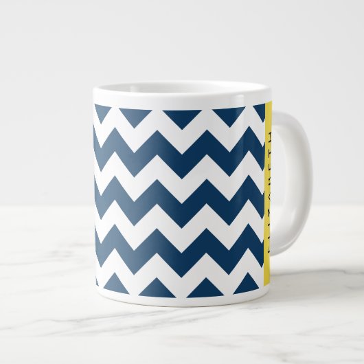 Blue Zigzag, Navy Blue Zickzack, Ihr Name Jumbo-Tasse (Vorderseite Rechts)