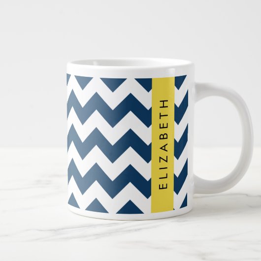 Blue Zigzag, Navy Blue Zickzack, Ihr Name Jumbo-Tasse (Rechts)
