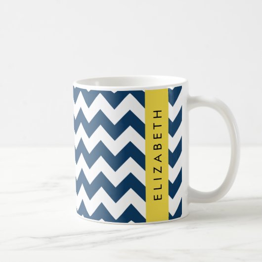 Blue Zigzag, Navy Blue Zickzack, Ihr Name Kaffeetasse (Rechts)