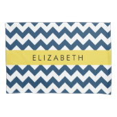 Blue Zigzag, Navy Blue Zickzack, Ihr Name Kissenbezug (Vorderseite)