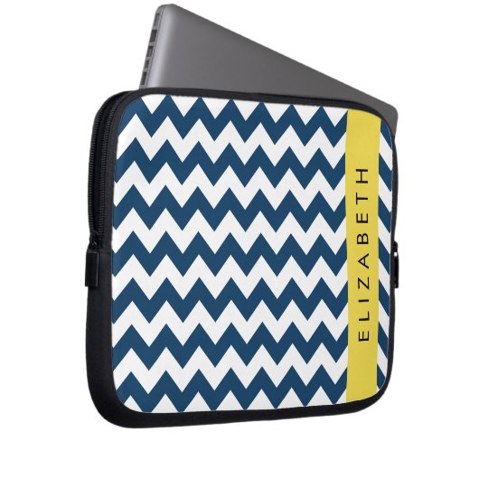 Blue Zigzag, Navy Blue Zickzack, Ihr Name Laptopschutzhülle (Vorne Rechts)