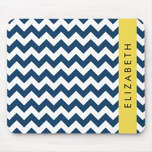 Blue Zigzag, Navy Blue Zickzack, Ihr Name Mousepad (Vorne)