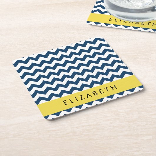 Blue Zigzag, Navy Blue Zickzack, Ihr Name Rechteckiger Pappuntersetzer (angewinkelt)