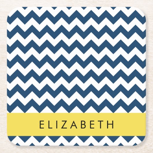 Blue Zigzag, Navy Blue Zickzack, Ihr Name Rechteckiger Pappuntersetzer (Vorderseite)