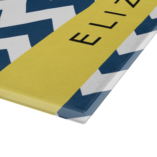 Blue Zigzag, Navy Blue Zickzack, Ihr Name Schneidebrett (Ecke)