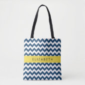 Blue Zigzag, Navy Blue Zickzack, Ihr Name Tasche (Vorderseite)