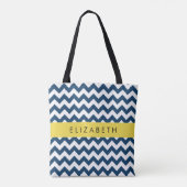 Blue Zigzag, Navy Blue Zickzack, Ihr Name Tasche (Rückseite)