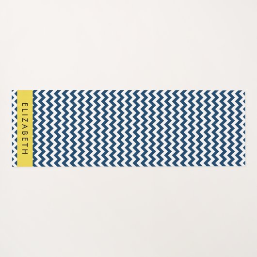Blue Zigzag, Navy Blue Zickzack, Ihr Name Yogamatte (Rückseite (Horizontal))
