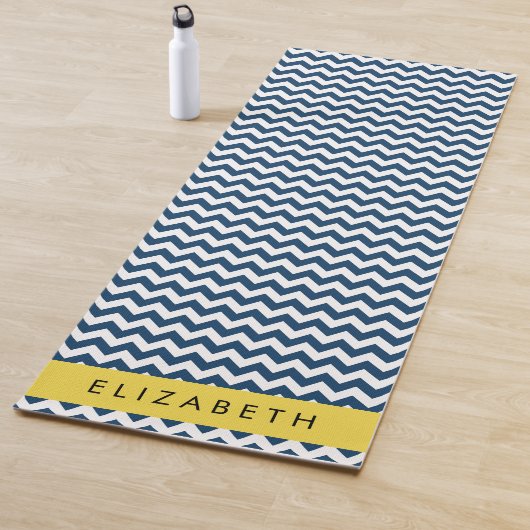 Blue Zigzag, Navy Blue Zickzack, Ihr Name Yogamatte (Beispiel)