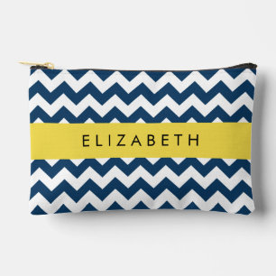 Blue Zigzag, Navy Blue Zickzack, Ihr Name Zubehörtasche