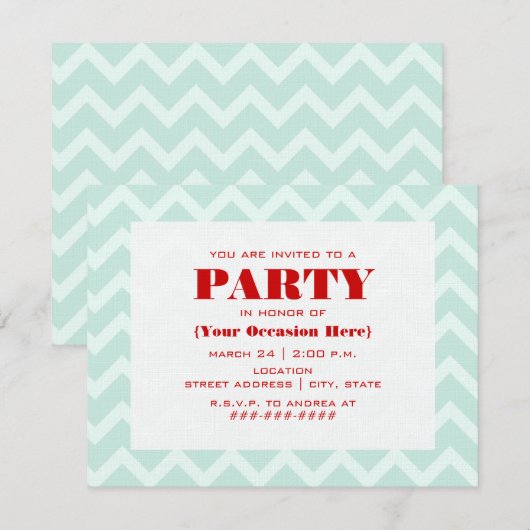 Blue Zigzag & Red Party Einladung (Vorne/Hinten)