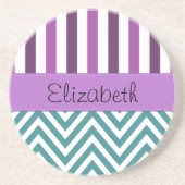 Blue Zigzag, Zickzack, Lila Streifen, Ihr Name Sandstein Untersetzer (Vorne)