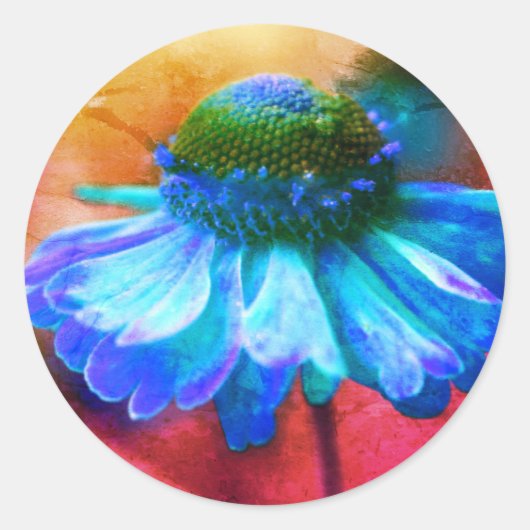 Blue Zinnia Blume Abstrakt gestört Runder Aufkleber (Vorderseite)