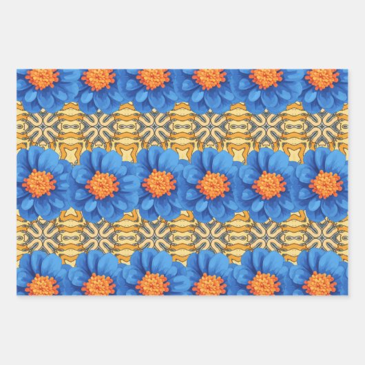 Blue Zinnia orange Centre Geschenkpapier Set (Vorderseite 3)