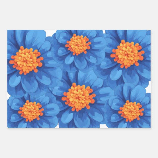 Blue Zinnia orange Centre Geschenkpapier Set (Vorderseite)