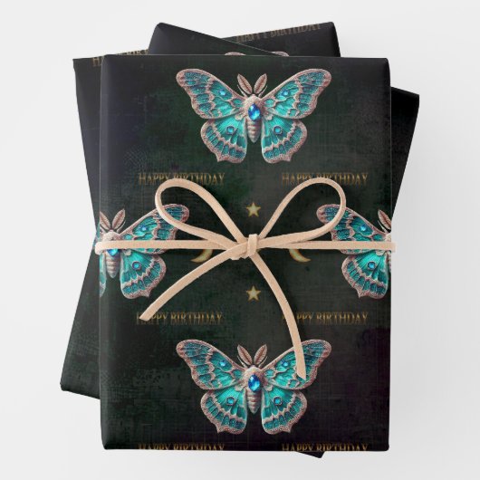 Blue Zircon Dezember Birthstone Moth Birthday Geschenkpapier Set (Beispiel)