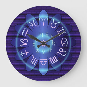Blue Zodiac Astrology Symbos Wall Clock Große Wanduhr