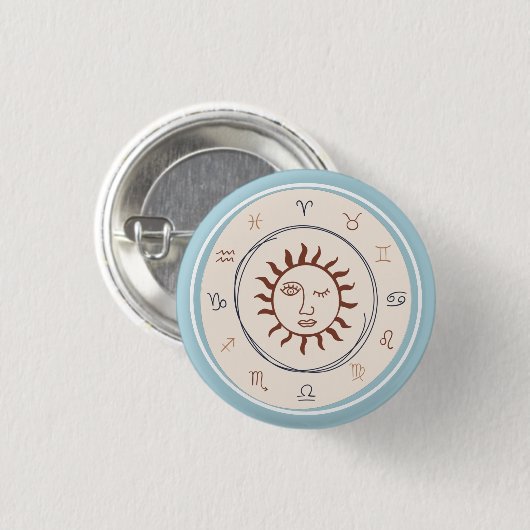 Blue Zodiac Signs Astrological Sun Button (Vorne & Hinten)