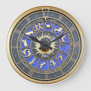 Blue Zodiac Wheel Große Wanduhr