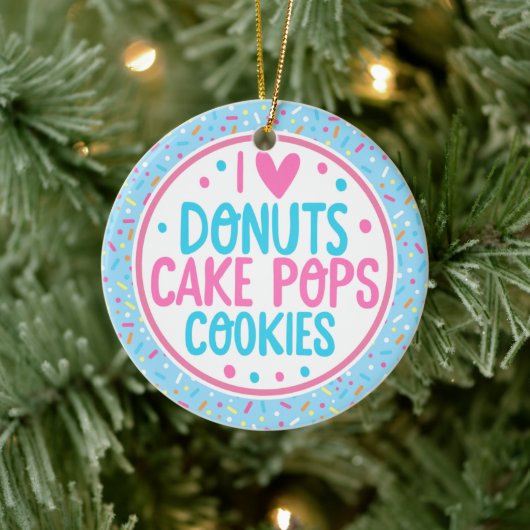 Blue Zuckerguss und Sprinkles I Liebe Donuts Kuche Keramik Ornament (Baum)