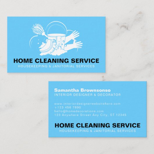 Blue Zuhause Cleaning Service Janitorial Maid Visitenkarte (Vorne/Hinten)