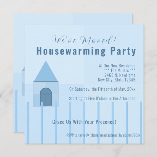 Blue Zuhause & Fence Housewarming Party Einladung (Vorne/Hinten)