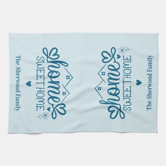 Blue Zuhause Sweet Zuhause Personalisiert Geschirrtuch (Horizontal)