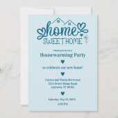 Blue Zuhause Sweet Zuhause Personalisiert Housewar Einladung (Vorderseite)