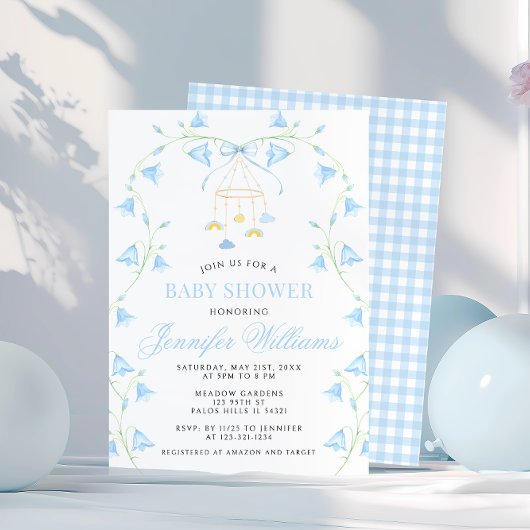 Bluebell Blue Spring Blume Baby Boy Dusche Einladung
