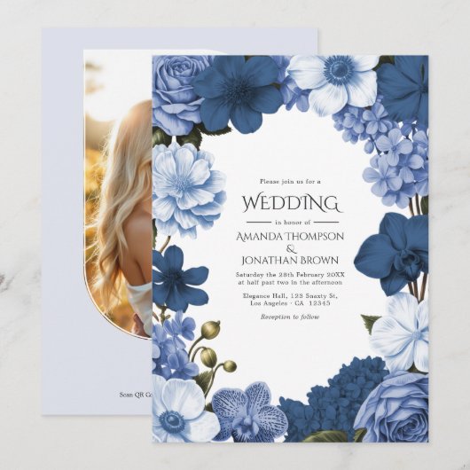 Bluebell Smoke, Marine Slate & Winter Sky Wedding Einladung (Vorne/Hinten)