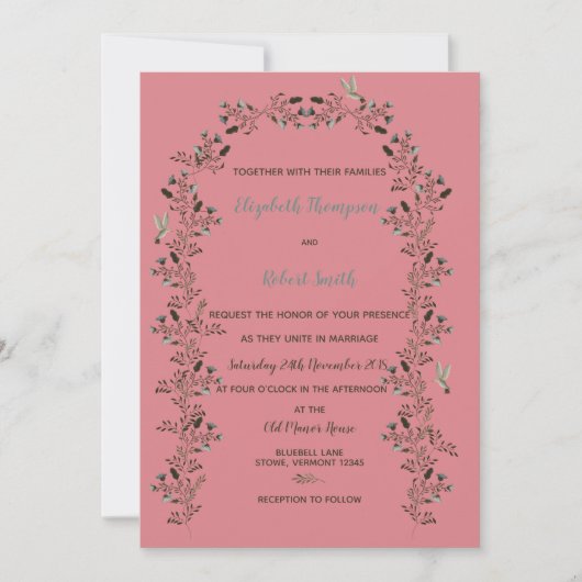 Bluebell Wildblumen Arch Wedding Set Dusty Rose Einladung (Vorderseite)