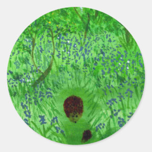 Bluebell Woodland Hedgehogs Green Runder Aufkleber