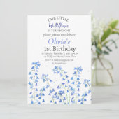 Bluebells 1. Geburtstag Blue Floral Einladung (Stehend Vorderseite)