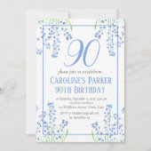 Bluebells 90. Geburtstag Blue Floral Botanical Einladung (Vorderseite)