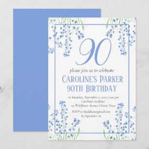 Bluebells 90. Geburtstag Blue Floral Botanical Einladung