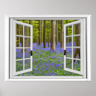 Bluebells and Trees View Faux Window Poster