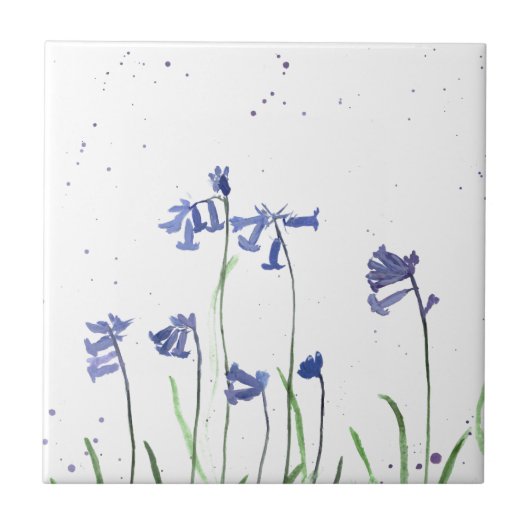 Bluebells Aquarellblau hübsch elegant Fliese (Vorderseite)
