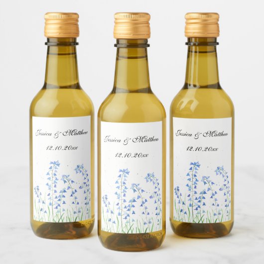 Bluebells Blaue Blumen Wasserfarbenwelt Hochzeit Weinetikett (Flaschen)