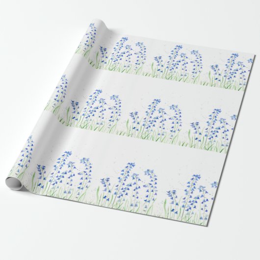 Bluebells blaue Blüten Wasserfarbe Blütenblüte Rus Geschenkpapier (Ungerollt)