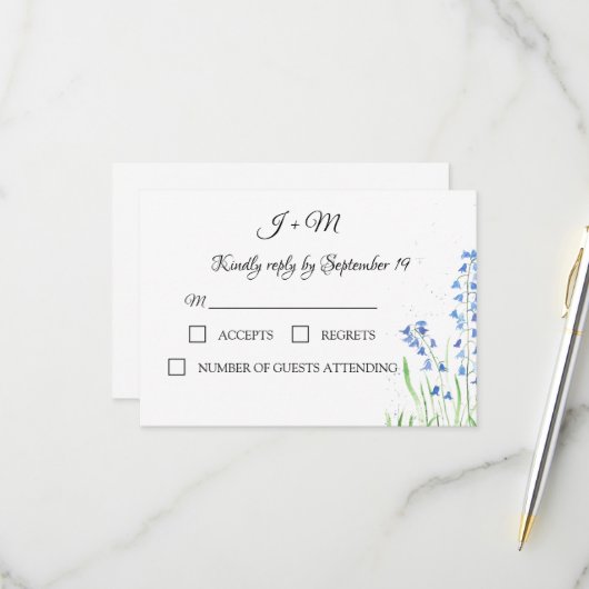 Bluebells Blue Floral Rustikale Wildblumen UAWG RSVP Karte (Vorderseite/Rückseite Beispiel)