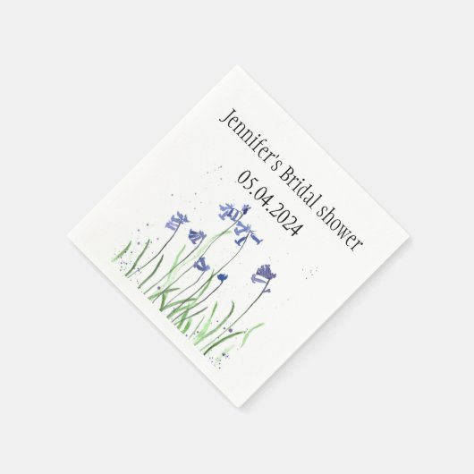 Bluebells Blume Aquarell Blaues Brautparty Serviette (Ecke)