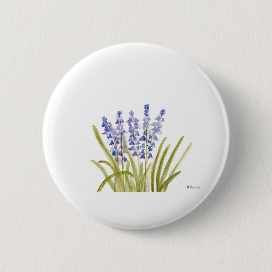 Bluebells Blume Elegante Aquarellblau Button (Vorderseite)