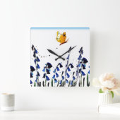 Bluebells Butterfly Floral Art Quadratische Wanduhr (Zuhause)