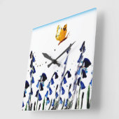 Bluebells Butterfly Floral Art Quadratische Wanduhr (Winkel)